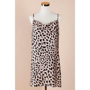 Sz US 10 XL Princess Polly Silky Leopard Cowl Neck Mini Evening Slip Dress